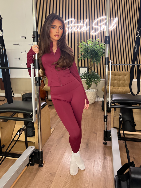 Burgundy Zip Jacket & Legging Gym Set