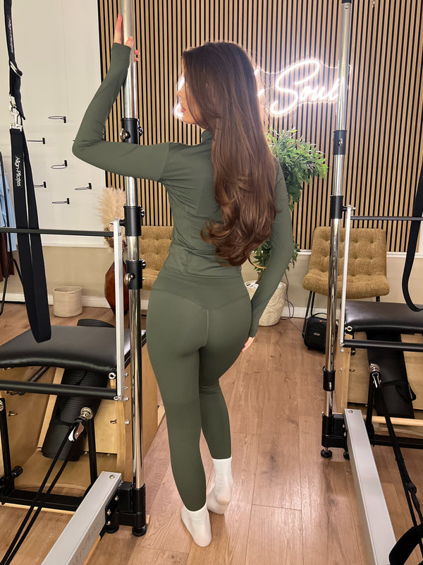 Khaki Zip Jacket & Legging Gym Set