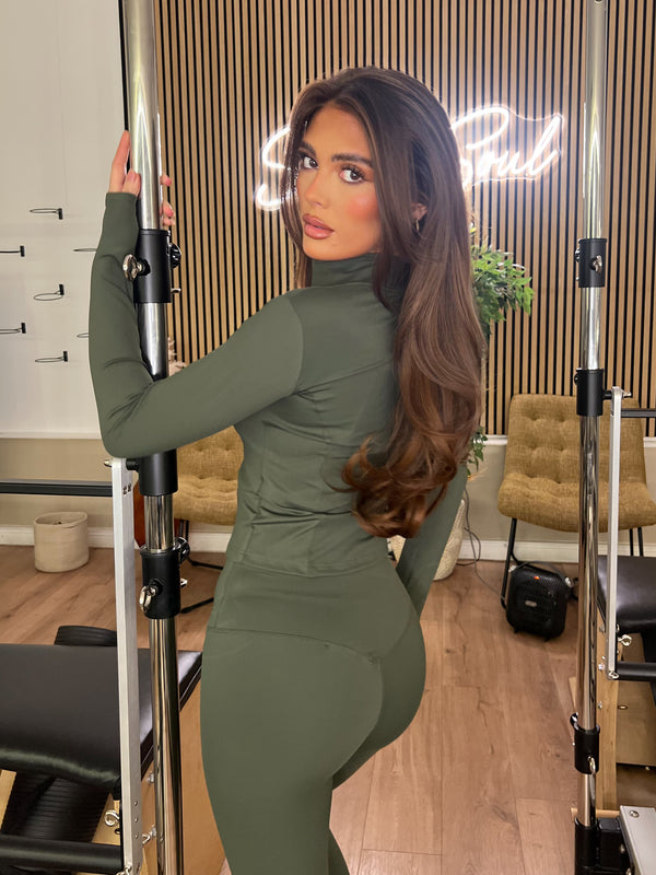Khaki Zip Jacket & Legging Gym Set