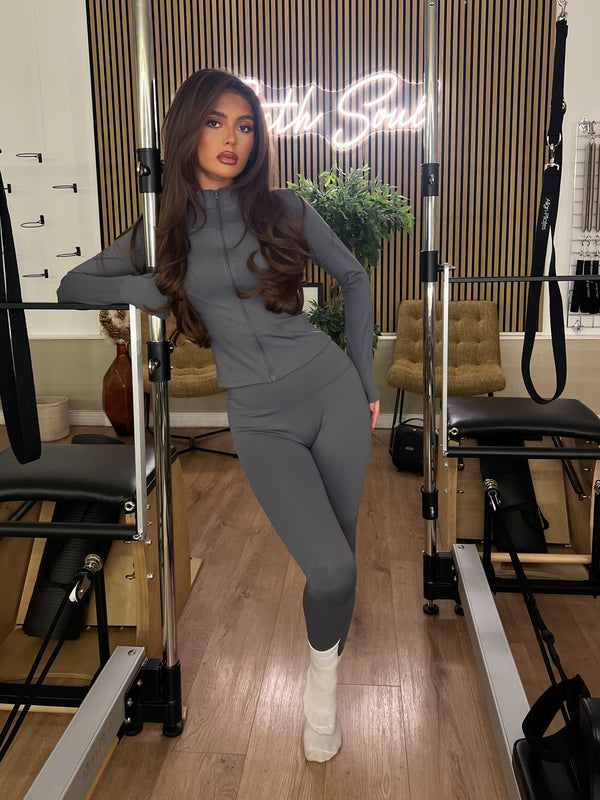 Grey Zip Jacket & Legging Gym Set