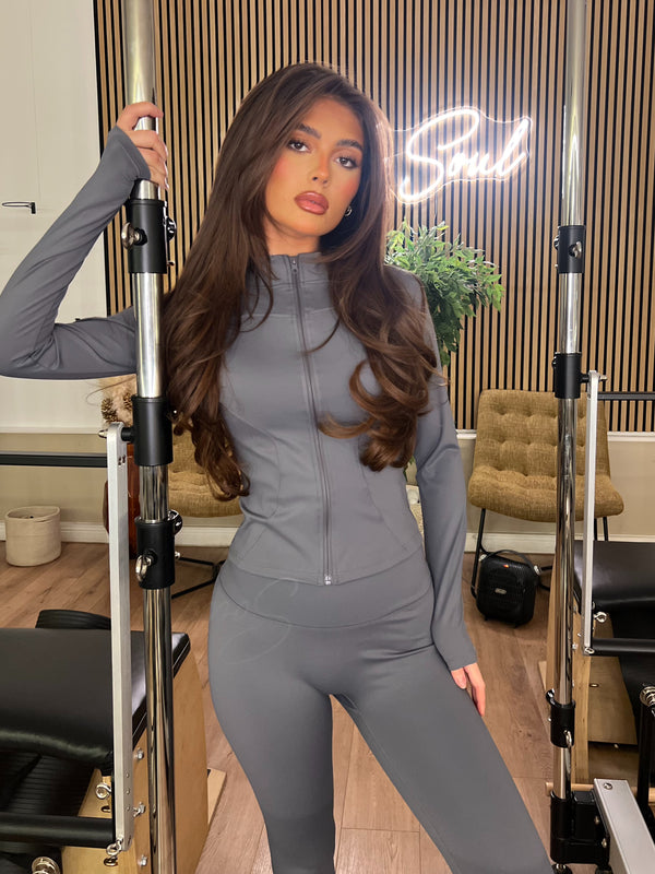 Grey Zip Jacket & Legging Gym Set