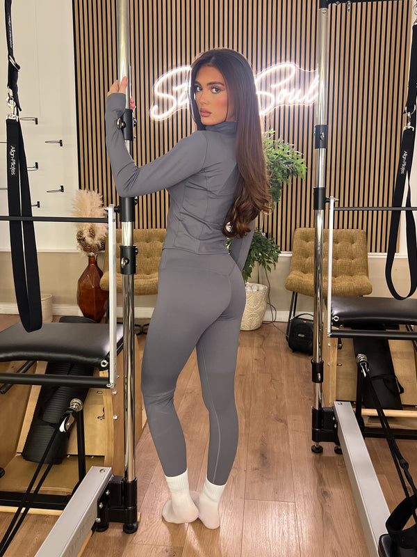 Grey Zip Jacket & Legging Gym Set