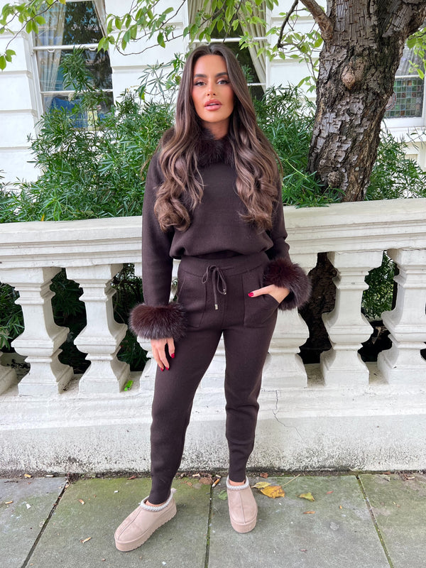 Chocolate Premium Faux Fur Jogger Tracksuit