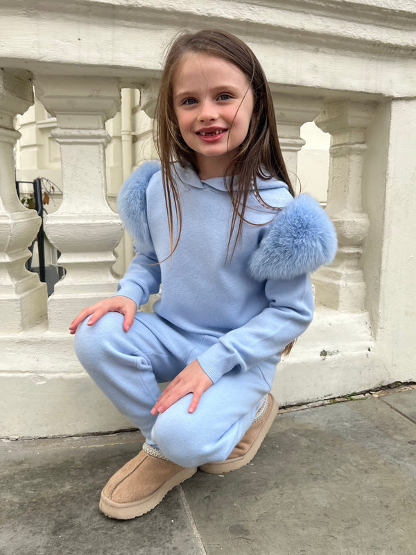 Childrens Baby Blue Luxury Fur Tracksuit