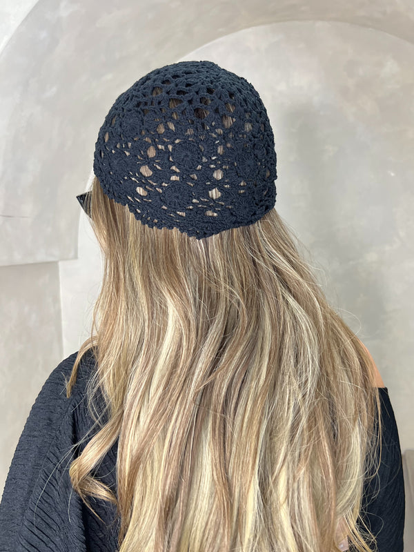 Black Crochet Skull Cap - HL London