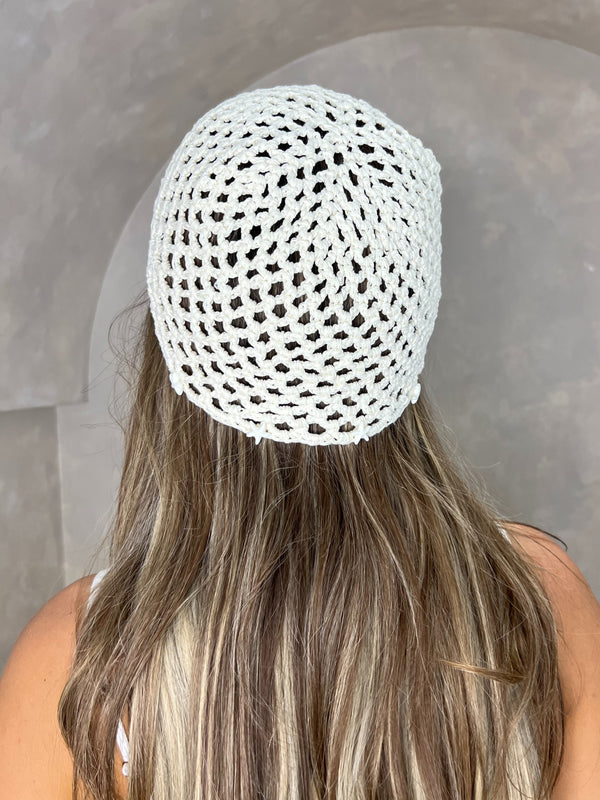 Cream Crochet Skull Cap With Starfish Embellishment - HL London