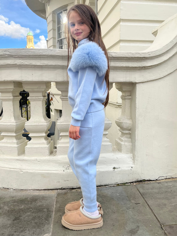 Childrens Baby Blue Luxury Fur Tracksuit