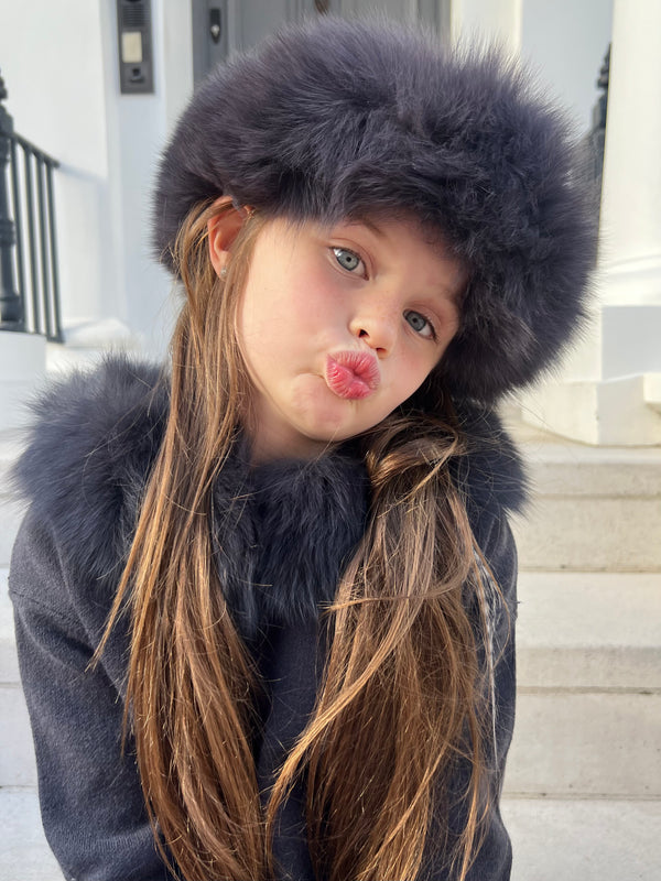 Childrens Charcoal Luxury Fur Headband