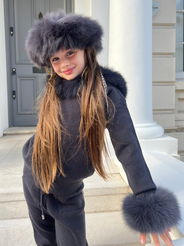 Childrens Charcoal Luxury Fur Headband