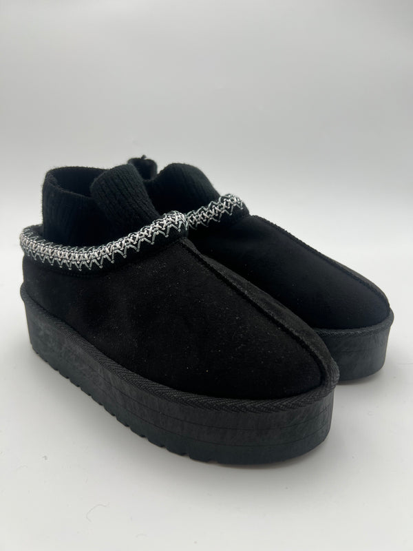 Black Backless Cuffed Ankle Platform Slipper in Black / 37/4 - HL London