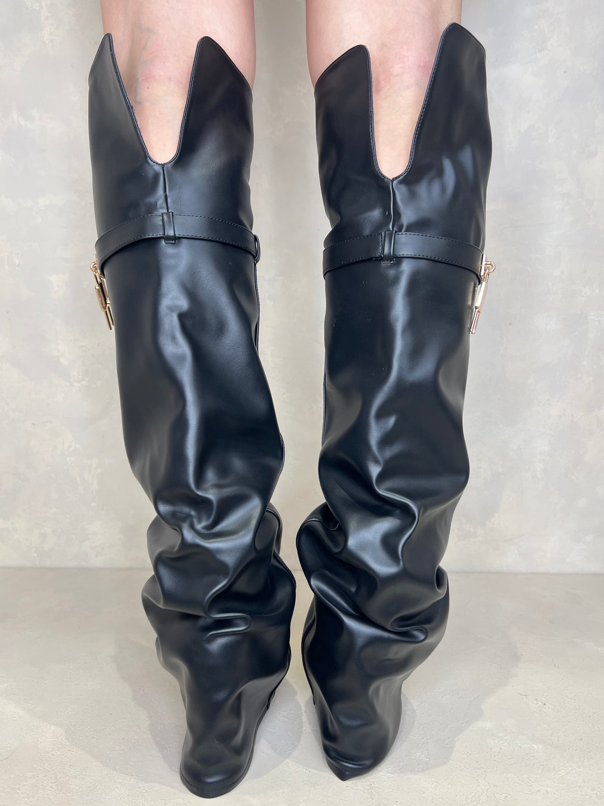 Black Over The Knee Lock Detail Fold Over Boots - H&L – H&L