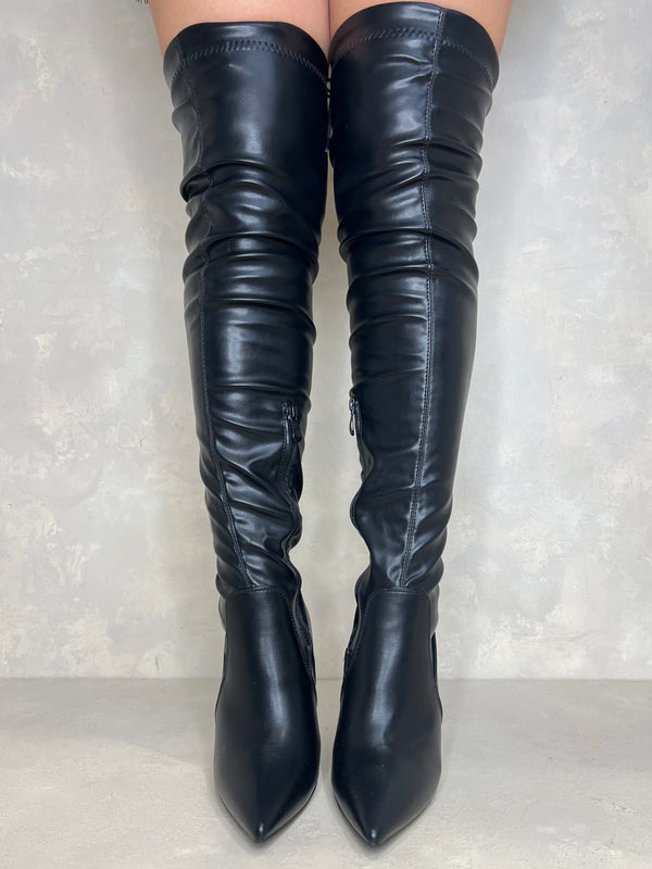 Black Over The Knee Tie Back Boots