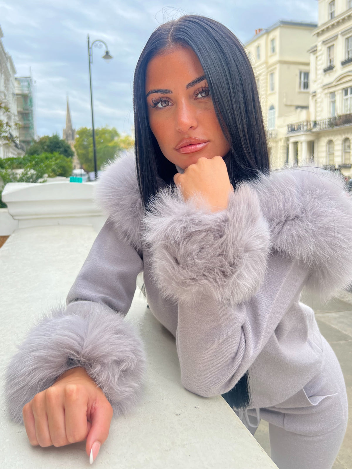 Light Grey Snap Band Luxury Fur Cuffs
