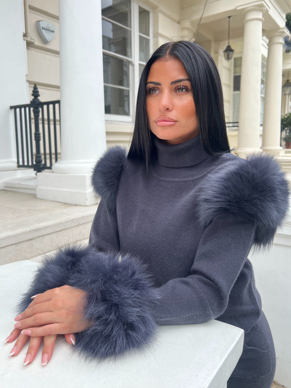 Charcoal Snap Band Luxury Fur Cuffs
