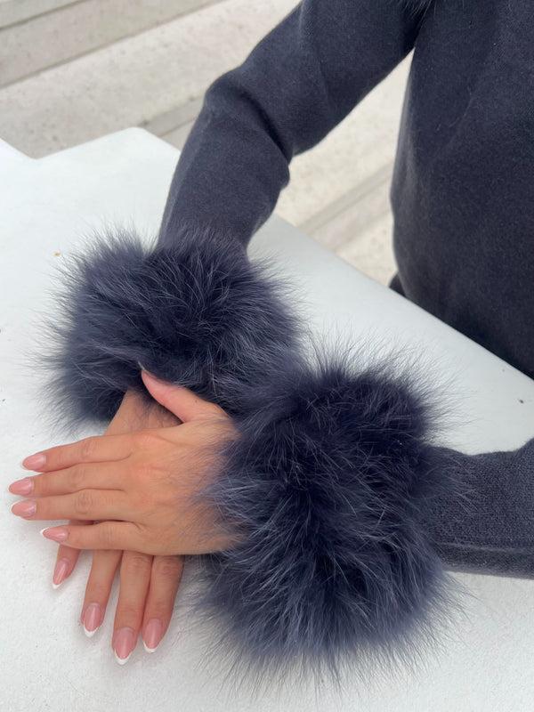 Charcoal Snap Band Luxury Fur Cuffs