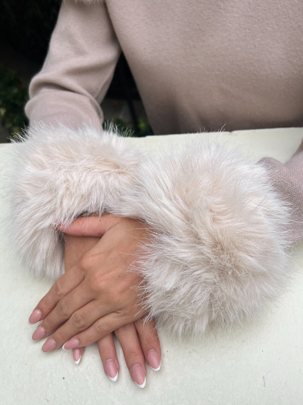 Light Beige Snap Band Premium Faux Fur Cuffs