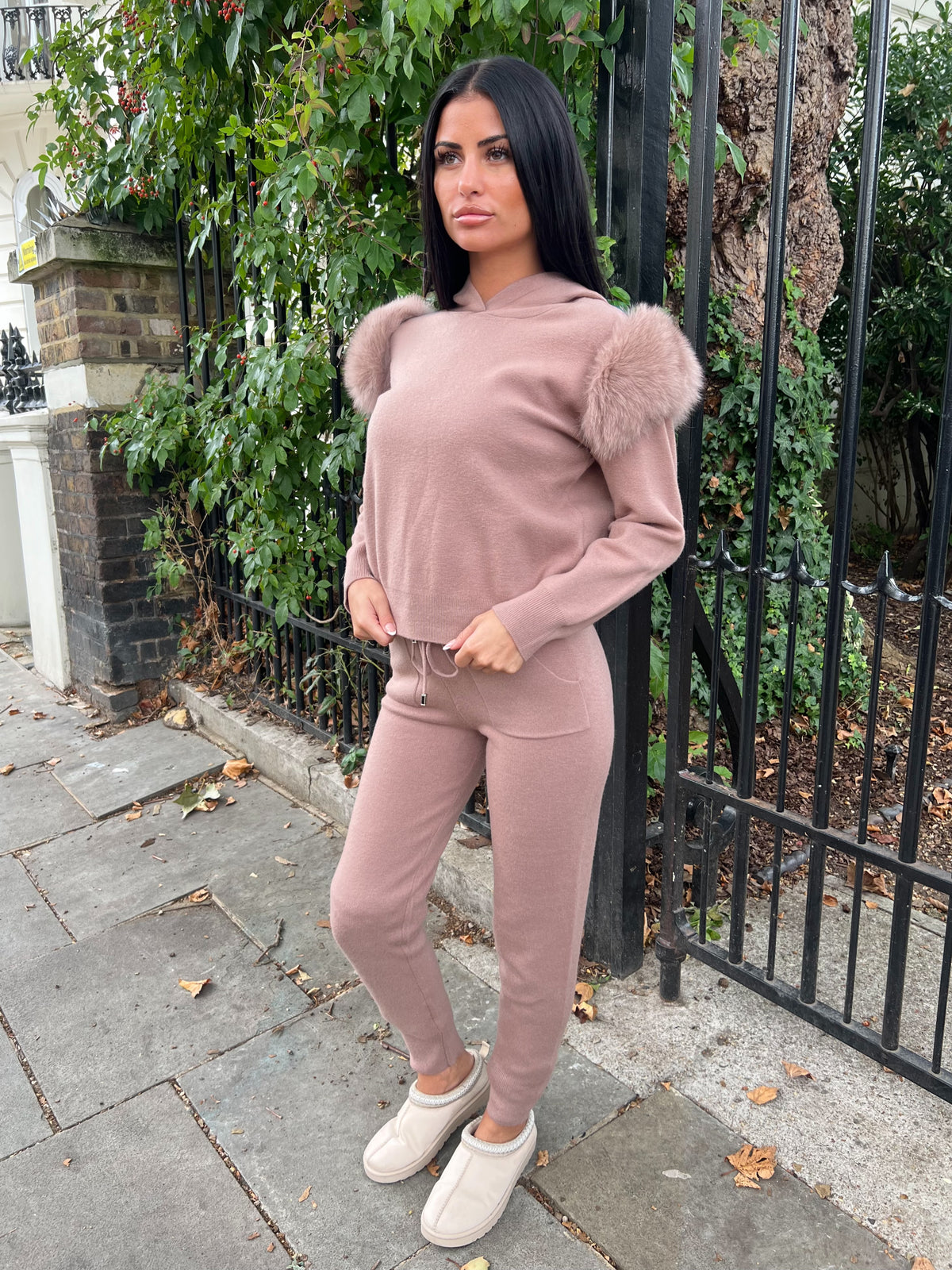 Luxury Fur Hooded Jogger Tracksuit
