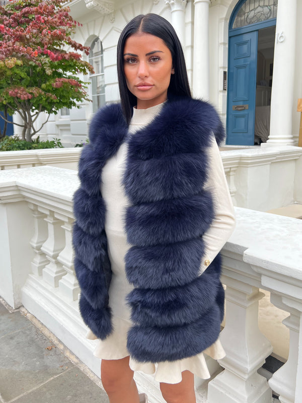 Navy Luxury Fur 6 Row Gilet