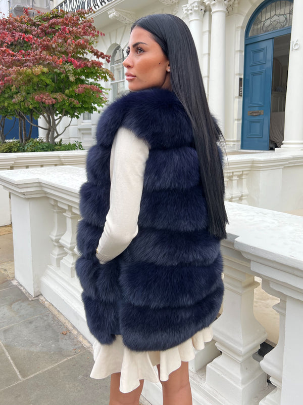 Navy Luxury Fur 6 Row Gilet