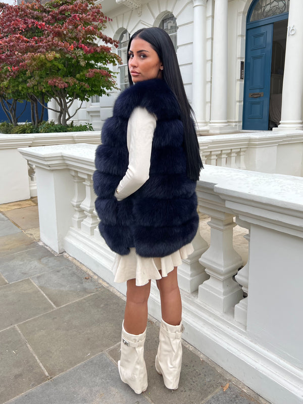 Navy Luxury Fur 6 Row Gilet