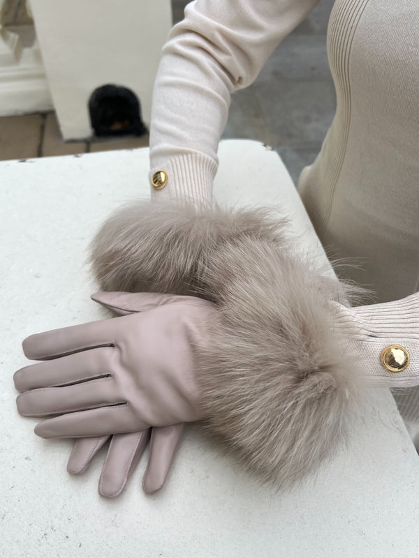 Dark Beige Luxury Fur Leather Gloves