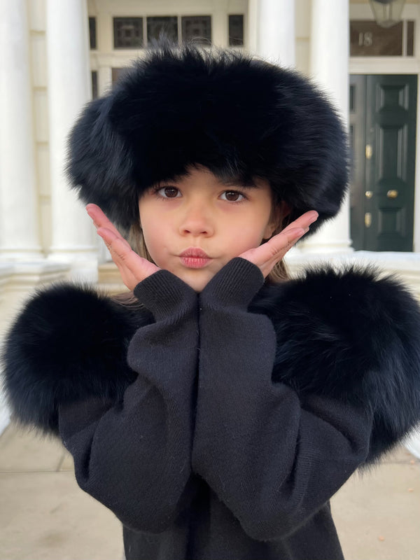 Childrens Black Luxury Fur Headband