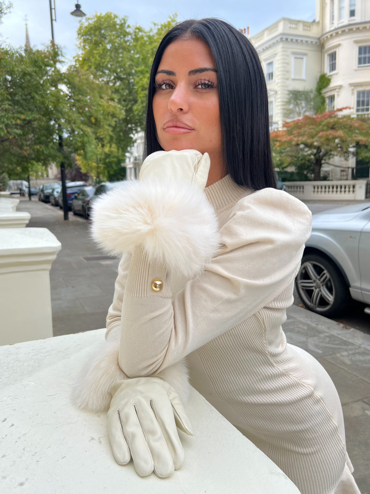 Light Luxury Fur Leather Gloves