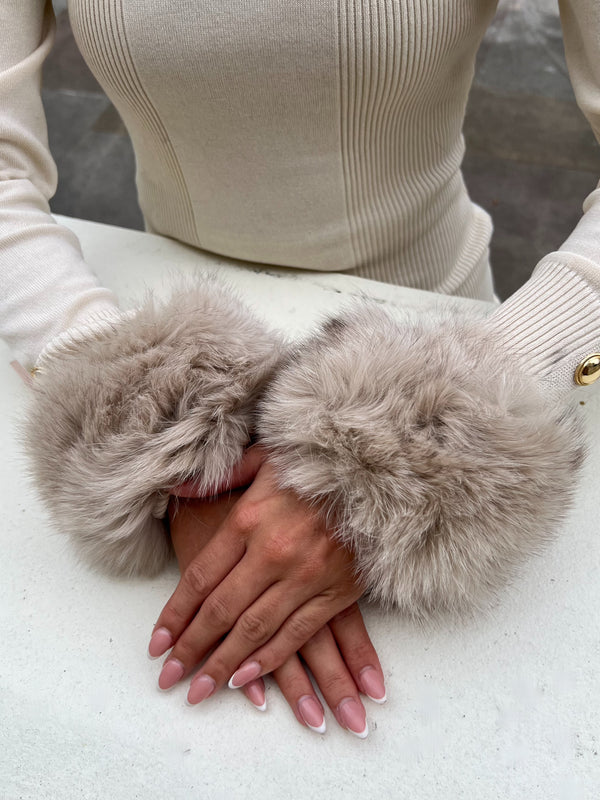 Dark Beige Snap Band Luxury Fur Cuffs