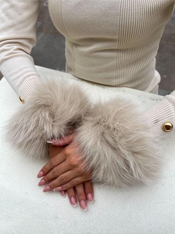 Beige Snap Band Luxury Fur Cuffs