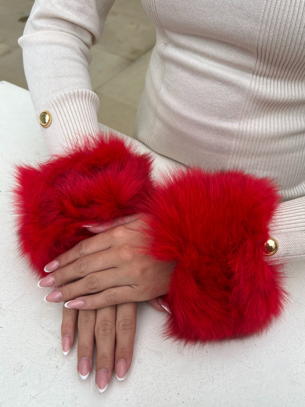 Red Snap Band Luxury Fur Cuffs