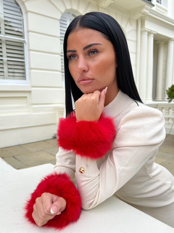 Red Snap Band Luxury Fur Cuffs