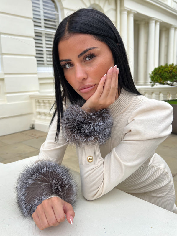 Two Tone Grey Snap Band Luxury Fur Cuffs