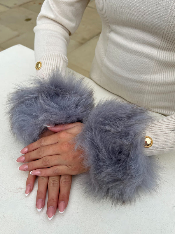 Dark Grey Snap Band Luxury Fur Cuffs