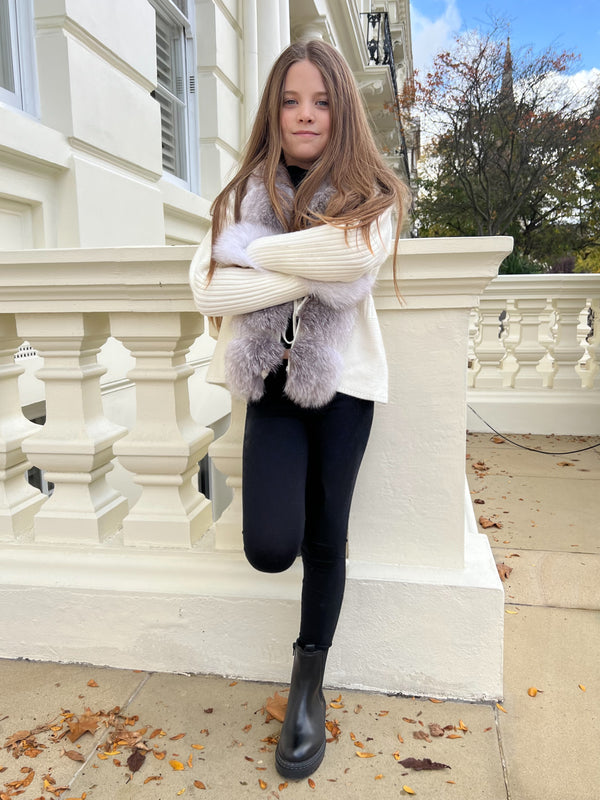 Childrens Cream/Two Tone Luxury Fur Cardigan