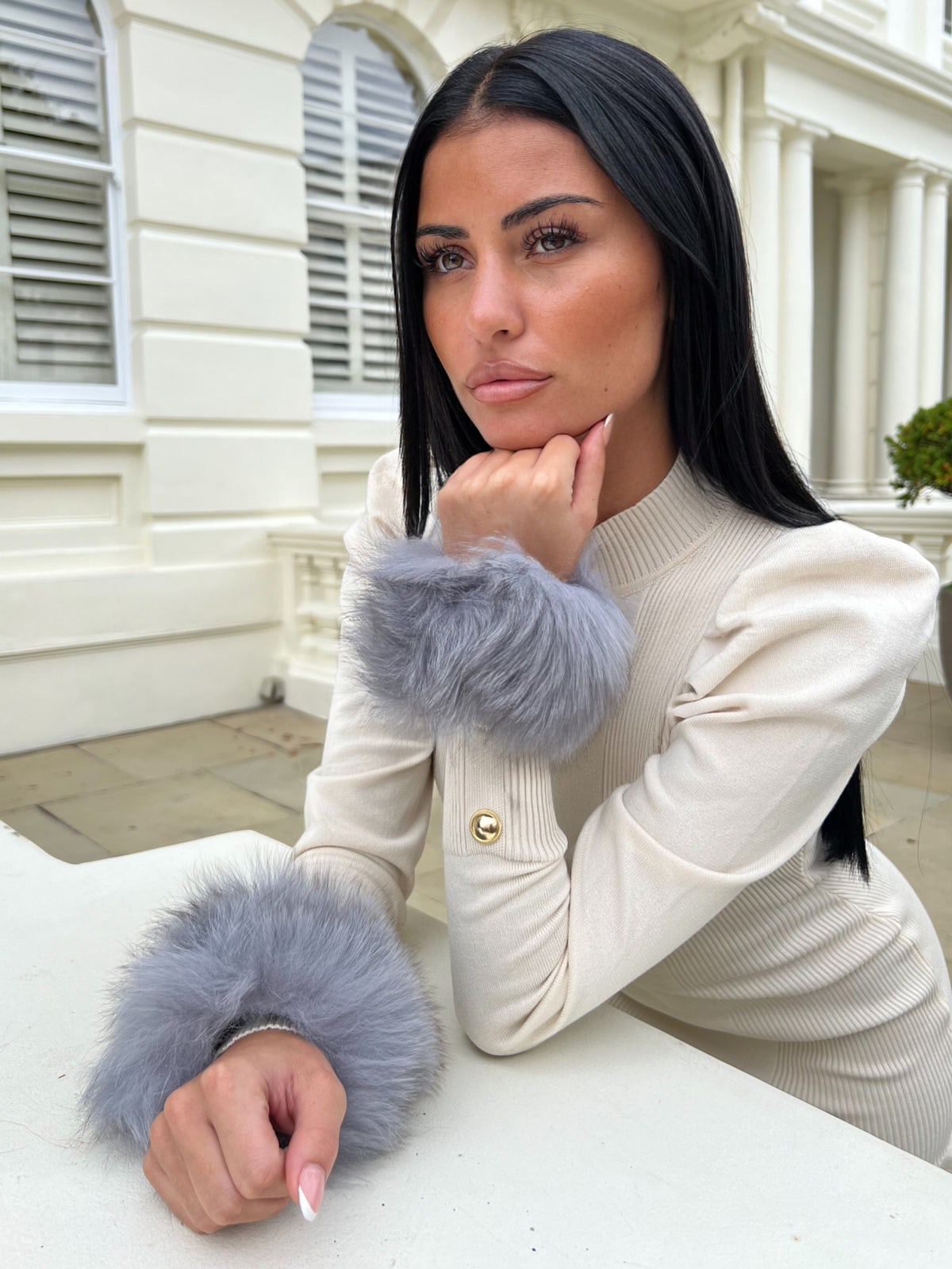 Dark Grey Snap Band Luxury Fur Cuffs