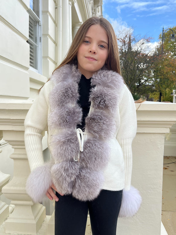 Childrens Cream/Two Tone Luxury Fur Cardigan