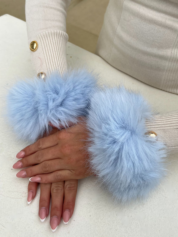 Baby Blue Snap Band Premium Faux Fur Cuffs