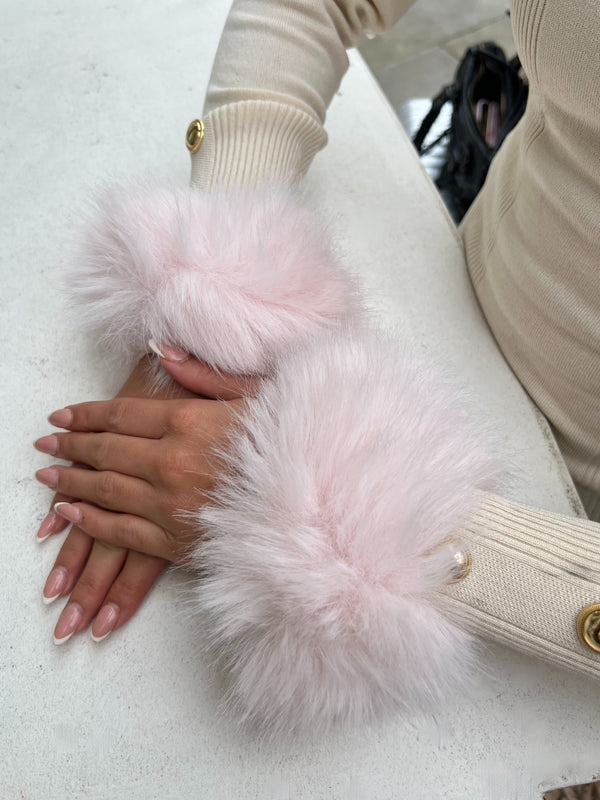 Baby Pink Snap Band Premium Faux Fur Cuffs