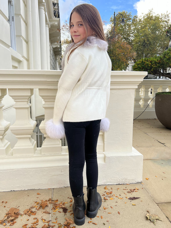 Childrens Cream/Two Tone Luxury Fur Cardigan