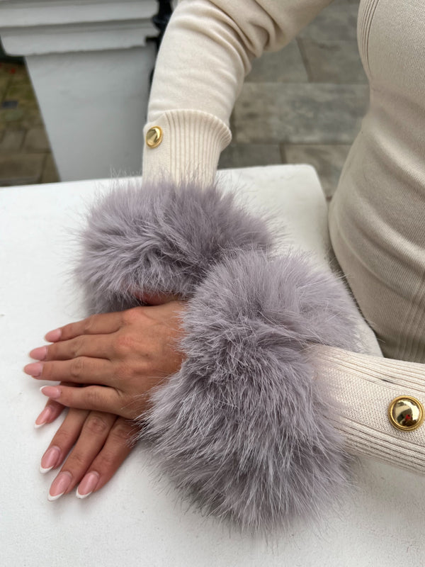 Light Grey Snap Band Premium Faux Fur Cuffs