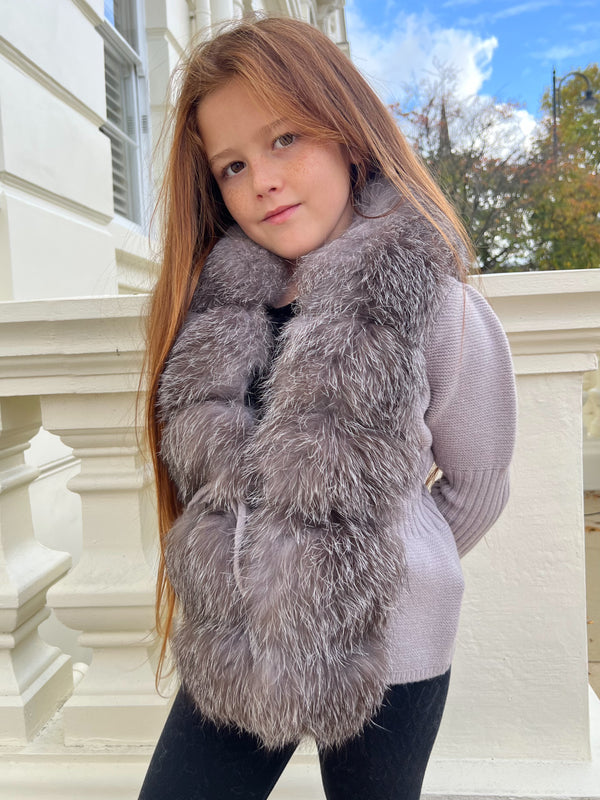 Childrens Grey/Two Tone Luxury Fur Cardigan