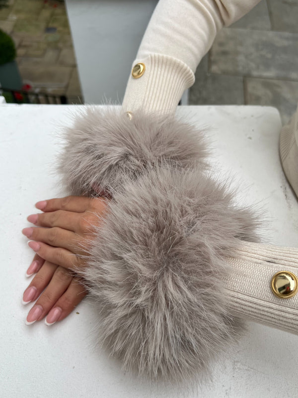 Beige Snap Band Premium Faux Fur Cuffs