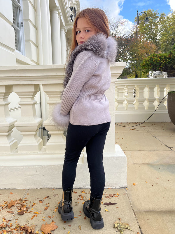 Childrens Grey/Two Tone Luxury Fur Cardigan