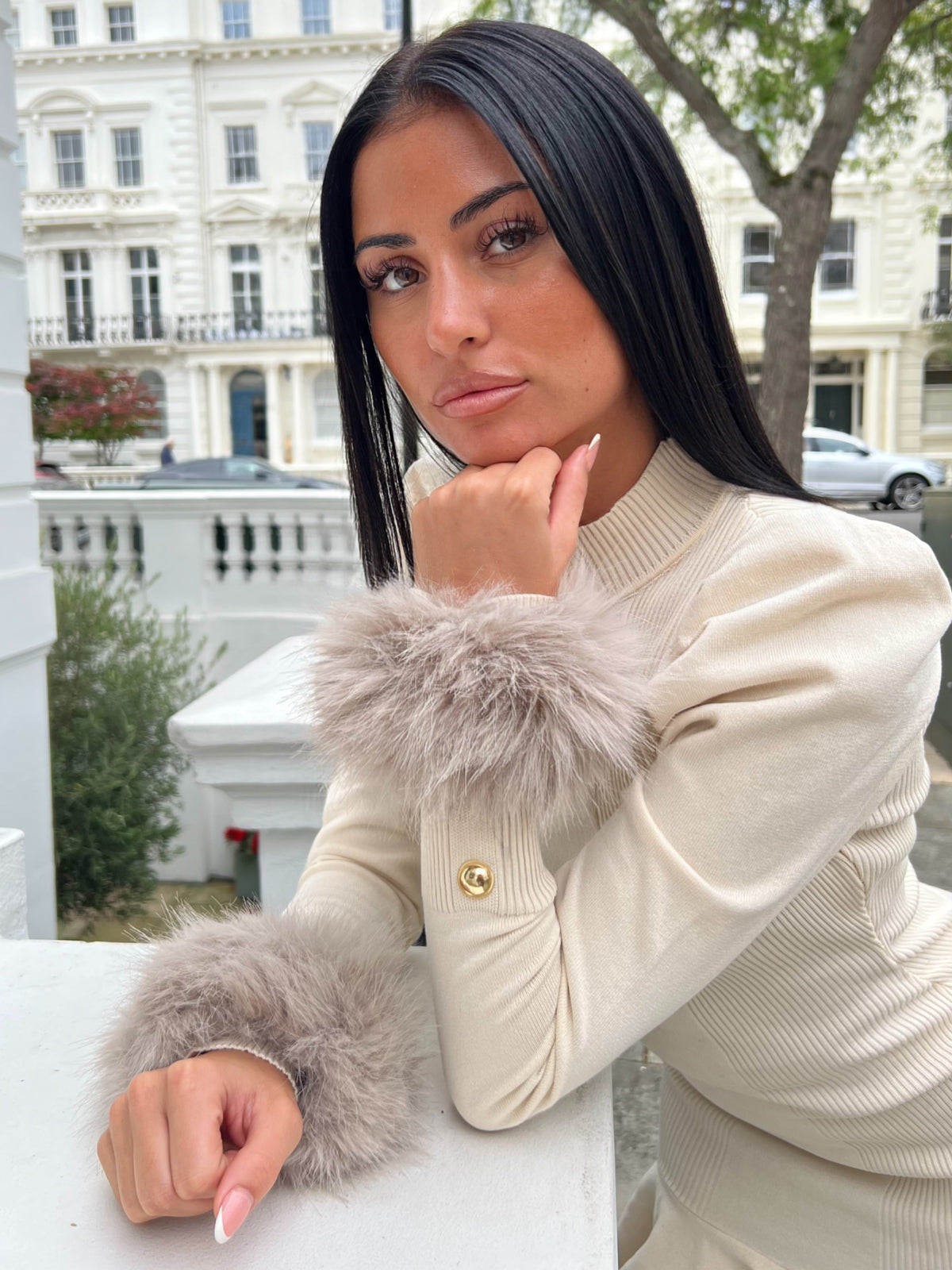 Beige Snap Band Premium Faux Fur Cuffs
