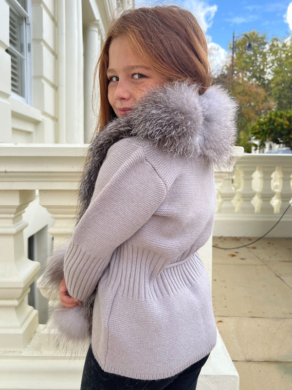 Childrens Grey/Two Tone Luxury Fur Cardigan