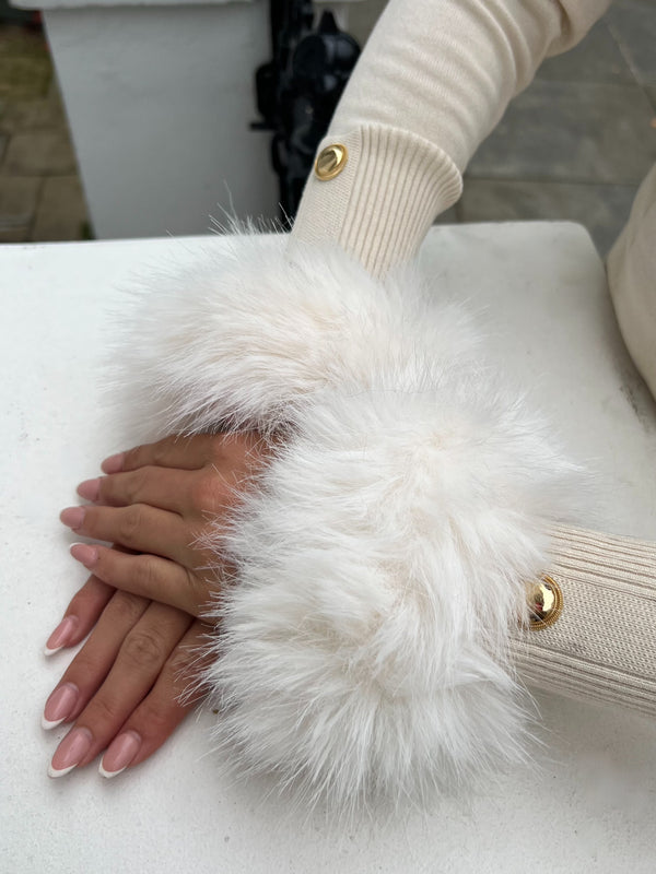 Cream Snap Band Premium Faux Fur Cuffs