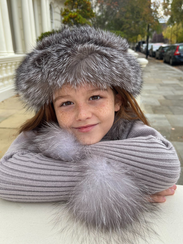 Childrens Two Tone Grey Luxury Fur Adjustable Headband
