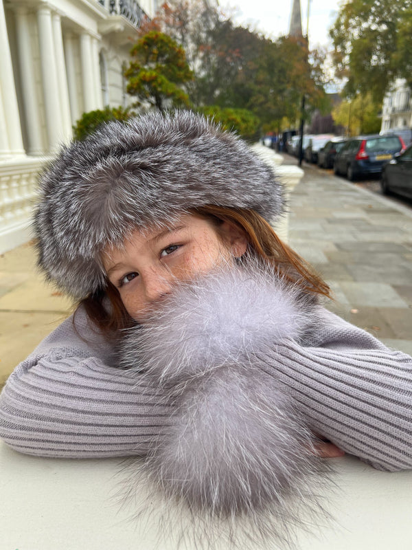 Babies Two Tone Grey Luxury Fur Headband