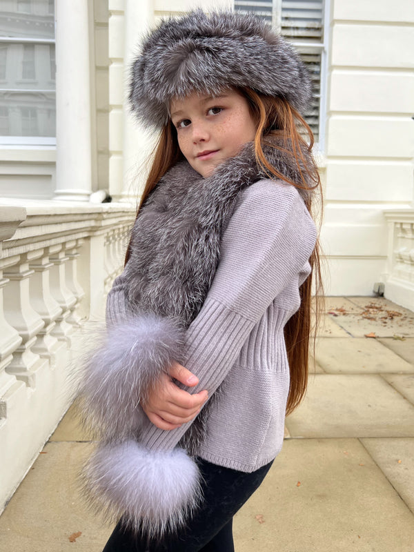 Childrens Two Tone Grey Luxury Fur Adjustable Headband