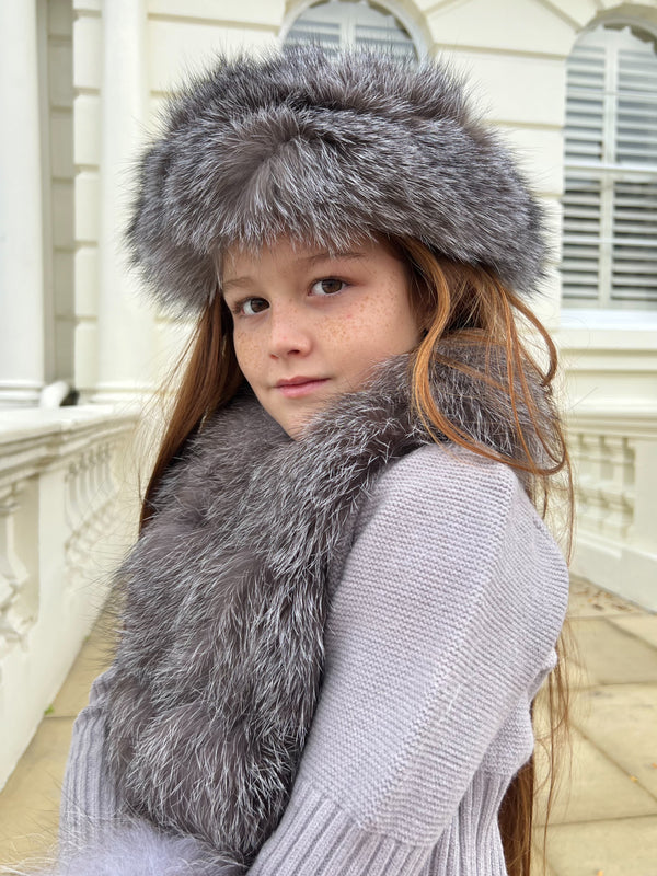 Childrens Two Tone Grey Luxury Fur Adjustable Headband